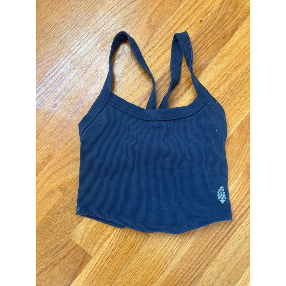 FP Movement Free People Navy Ribbed Crop Tank Top Knotted Racerback XS S